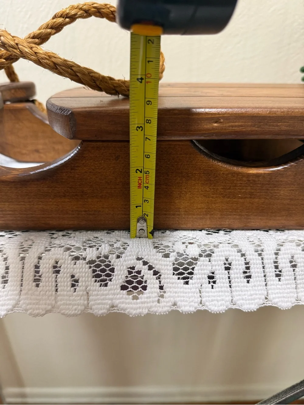 Rustic Brown Wood Sled Wall Accent with Rope